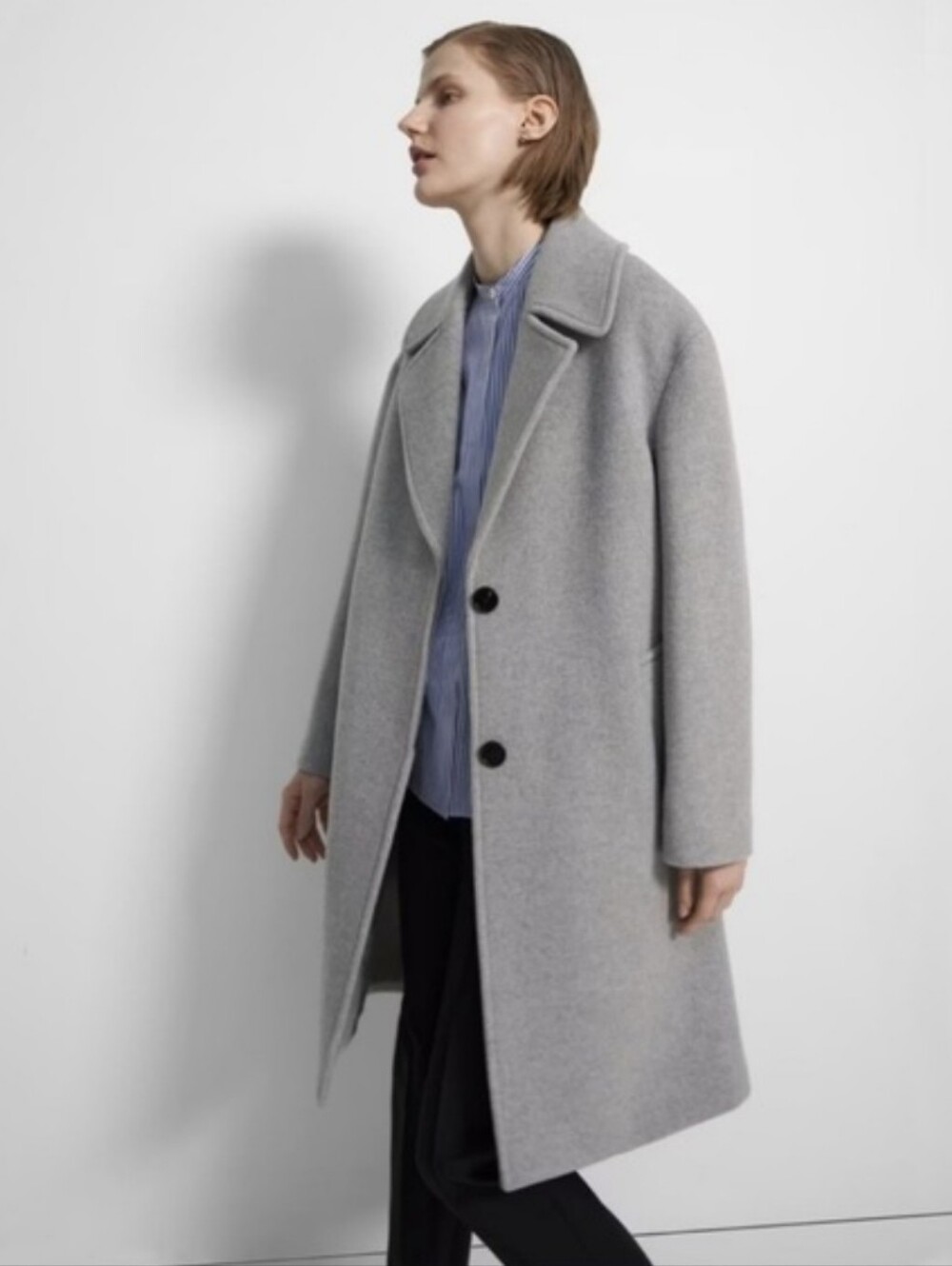Theory Project Light Gray Single-Breasted Recycled 100% Wool Coat Size Medium